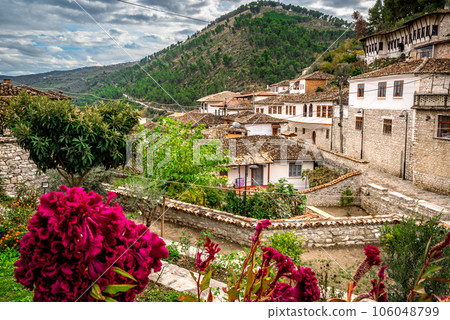 Historical Ottoman Houses in Berat, Albania. Beautiful scenic view. Cityscape Historical Ottoman Houses in Berat, Albania. Beautiful scenic view. Cityscape 106048799