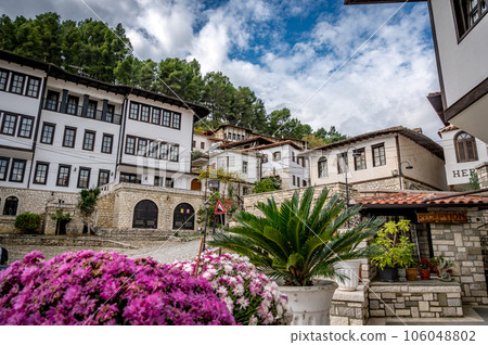 Historical Ottoman Houses in Berat, Albania. Beautiful scenic view. Cityscape Historical Ottoman Houses in Berat, Albania. Beautiful scenic view. Cityscape 106048802