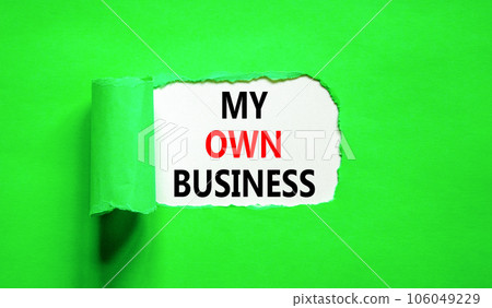 My own business symbol. Concept words My own business on beautiful white paper. Beautiful green background. Business motivational my own business concept. Copy space. My own business symbol. Concept words My own business on beautiful white paper. Beautiful green background. Business motivational my own business concept. Copy space. 106049229
