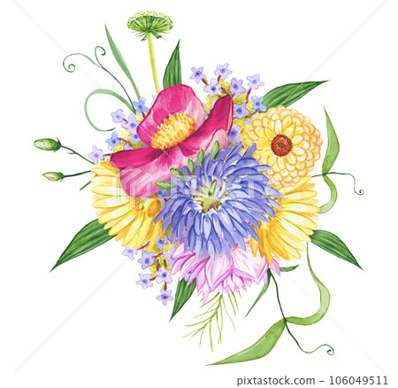 Floral watercolor compositions of bright flowers on a white background ,bright bouquet 106049511