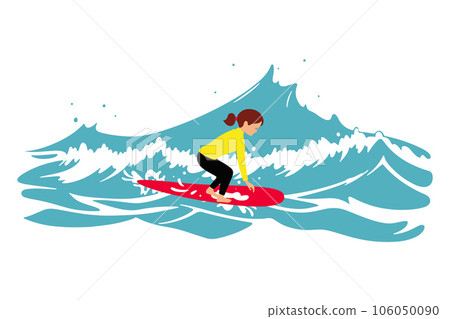 Surfing on a wave in the ocean. Surf rider on big waves. Surfer vector illustration design for t shirt print or club banner. 106050090