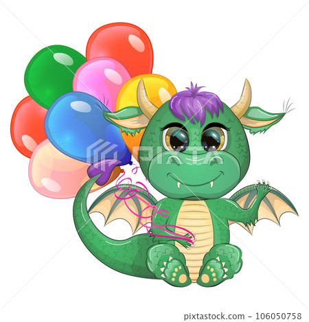 Cute cartoon green baby dragon with horns and wings. Symbol of 2024 according to the Chinese calendar 106050758