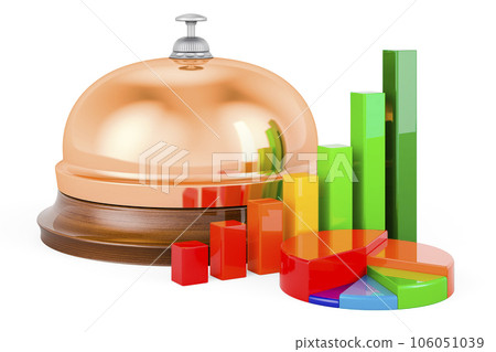 Reception bell with growth bar graph and pie chart, 3D rendering Reception bell with growth bar graph and pie chart, 3D rendering 106051039