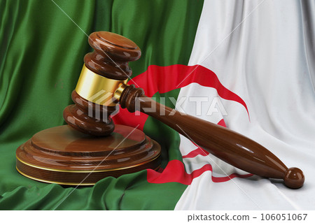 Sudanese law and justice concept. Wooden gavel on flag of Sudan, 3D rendering 106051067