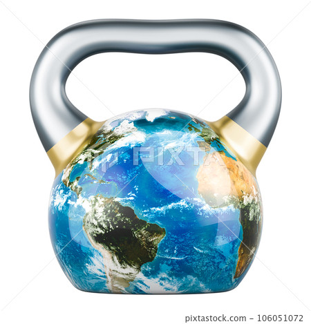 Kettlebell with Earth map texture, 3D rendering Kettlebell with Earth map texture, 3D rendering 106051072