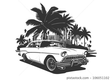 Classic american car style. Vintage vehicle vector illustration. Modern print design of retro machine. 106051102