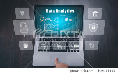 Working Data Analytics and Data Management Systems and Metrics connected to corporate strategy database for Finance, Intelligence,  Business Analytics with Key Performance Indicators, social network 106051455
