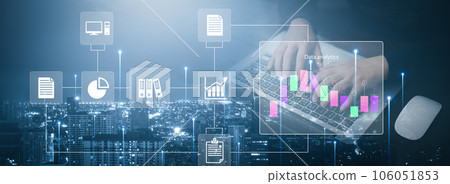 Working Data Analytics and Data Management Systems and Metrics connected to corporate strategy database for Finance, Intelligence,  Business Analytics with Key Performance Indicators, social network 106051853