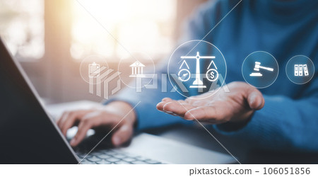 Businessman Hand hold the graph labor law attorney legal business concept internet technology,Planning buy Real Estate, Planning to buy property and Choose the best, financial liabilities concept 106051856