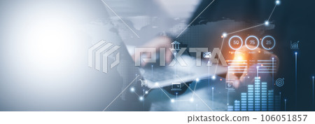 Businessman analyzing business enterprise data management, Business analytics with charts, Finance and Banking Digital Technology, Big Data. Corporate strategy for finance, operations, sales, market Businessman analyzing business enterprise data management, Business analytics with charts, Finance and Banking Digital Technology, Big Data. Corporate strategy for finance, operations, sales, market 106051857