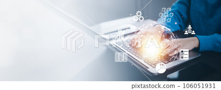 Business people using laptop for technology, global internet connection of business and digital marketing. Finance and Banking Digital Link Technology, Big Data, Investment business goals concept 106051931