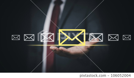 Business people hand-holding communication icons, letter icons, email icons, and newsletter email and protect your personal information or spam mail, Customer service call center contact us. Business people hand-holding communication icons, letter icons, email icons, and newsletter email and protect your personal information or spam mail, Customer service call center contact us. 106052004