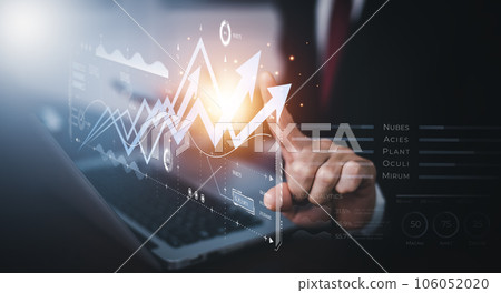 Business finance technology and investment concept. Stock Market Investments Funds and Digital Assets. businessman analyzing forex trading graph financial data. Business finance background. 106052020