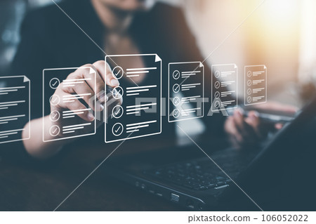 checklist and clipboard task documentation management, business people working laptop checklist questionnaire assessment form, online survey online exam Choosing the right answer in the exam 106052022