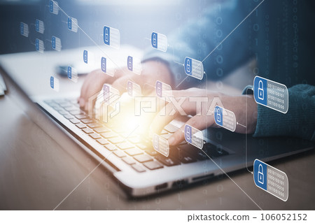 Business people working laptops with Blockchain financial technology network concept, Digital money to bitcoin for online payments and money transactions, Fintech concept with block cryptography, 106052152