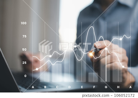 Business analytics and financial concept, Plans to increase business growth and an increase, Technology and Business trend analysis concepts, with business graphs coming out on the computer notebook. 106052172