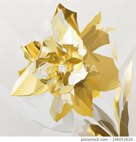 Abstract floral oil painting. Golden and yellow spring daffodil flower on white background Abstract floral oil painting. Golden and yellow spring daffodil flower on white background 106052620