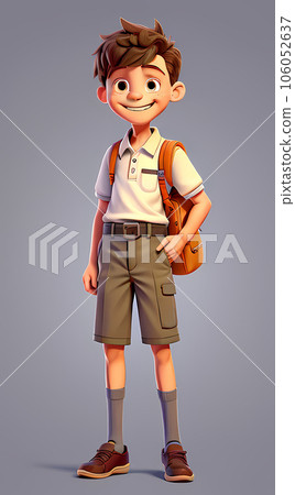 A cartoon boy with a backpack, go to school, 3D render, Ai Generated 106052637