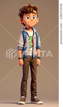 A cartoon boy with a backpack, go to school, 3D render, Ai Generated 106052640