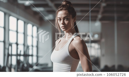 白人女性在健身房認真訓練（生成人工智能） 106052726