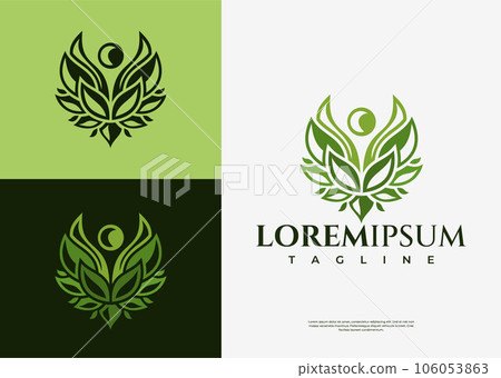 Modern green leaf human logo design. Abstract organic people logo branding. 106053863
