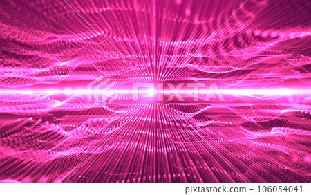 3D abstract digital technology pink light particles network on pink background. 106054041