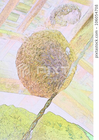 屋簷下的巨型黃蜂巢插畫1 106054708