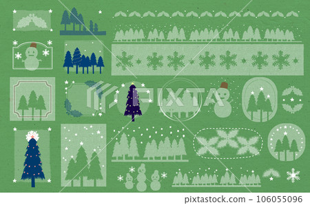 Christmas☆Illustration material set・Green Scandinavian system・Line drawing・Natural different colors available 106055096