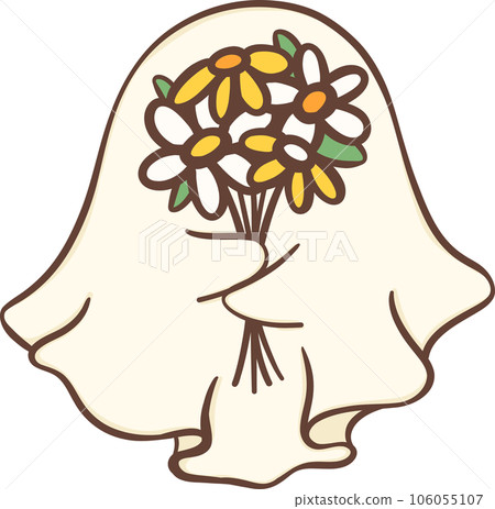 Cute Floral Ghost with Cup · Creative Fabrica