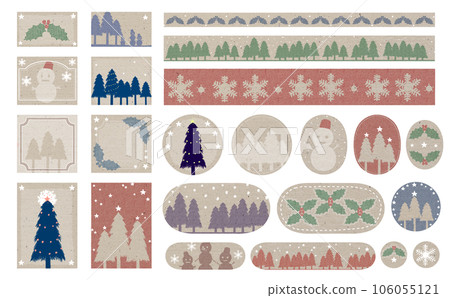 Christmas ☆ Illustration material set Scandinavian system, line drawing, natural with different colors 106055121