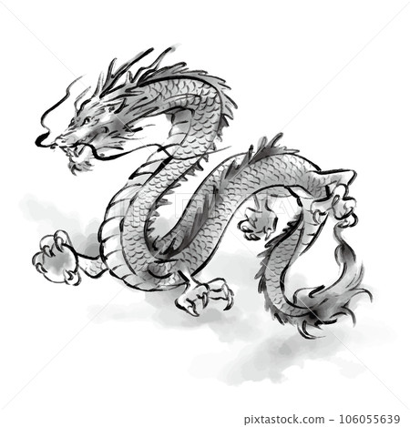 黒龍 一発描き 原画 和風 龍 墨絵風 筆ペン 一点物 黒龍 一発描き 原画