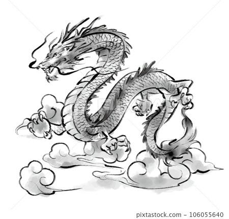 龍水墨畫插畫單色龍年龍年賀卡-插圖素材 [106055640] - PIXTA圖庫
