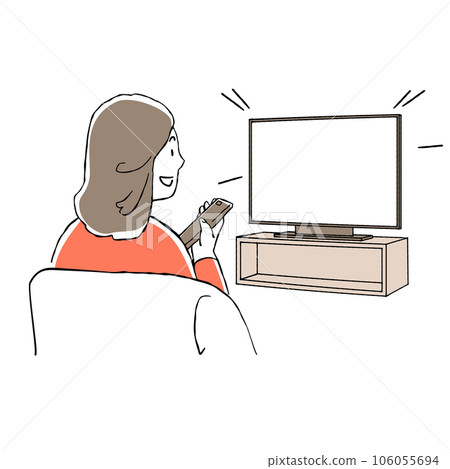 一位女士在客廳看明亮電視的插圖 106055694