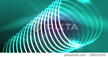 Neon lines and waves abstract background. Techno glowing neon shapes vector illustration for wallpaper, banner, background, landing page, wall art, invitation, prints, posters 106055850