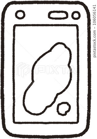 A line drawing illustration of a smartphone with a water-filled screen placed in front 106056141