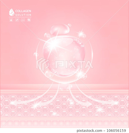 Collagen pink drop water, Hyaluronic acid. Vitamin solution complex with Chemical formula from nature. Beauty treatment nutrition skin care design. Medical and scientific concepts. Vector EPS10. 106056159