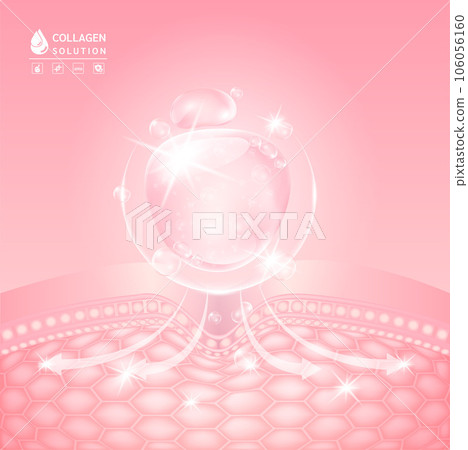 Collagen pink drop water, Hyaluronic acid. Vitamin solution complex with Chemical formula from nature. Beauty treatment nutrition skin care design. Medical and scientific concepts. Vector EPS10. 106056160
