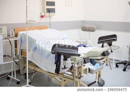 Close-up view of a delivery obstetric room detail. Maternity hospital. Obstetrics and gynecology Close-up view of a delivery obstetric room detail. Maternity hospital. Obstetrics and gynecology 106056475