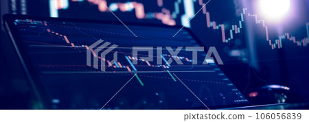 indicators including volume analysis for professional technical analysis on the monitor of a computer. 106056839