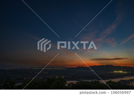 Beautiful sunset in Kasaoka city, Okayama prefecture, Japan 106056997