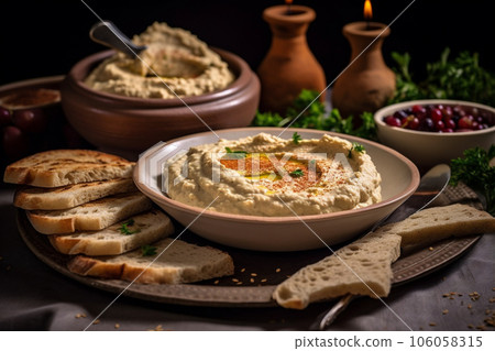 Baba ghanouj on a marble background. generative ai Baba ghanouj on a marble background. generative ai 106058315