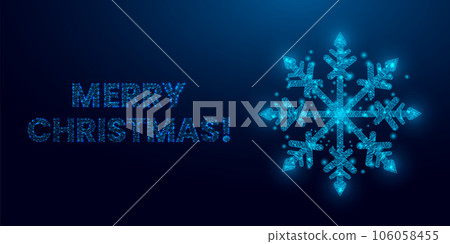 Snowflake, wireframe low poly style design. Merry Christmas and New Year concept. Wireframe glowing low poly design on a blue background. Abstract futuristic vector illustration Snowflake, wireframe low poly style design. Merry Christmas and New Year concept. Wireframe glowing low poly design on a blue background. Abstract futuristic vector illustration 106058455