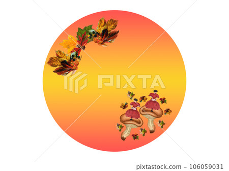 Autumn leaves and mushrooms vintage circular package design 106059031