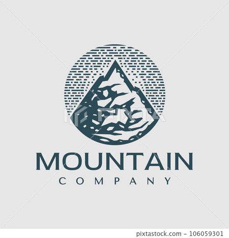 Detailed mountain peak circle logo design vector. Luxury mountain adventure logo. 106059301
