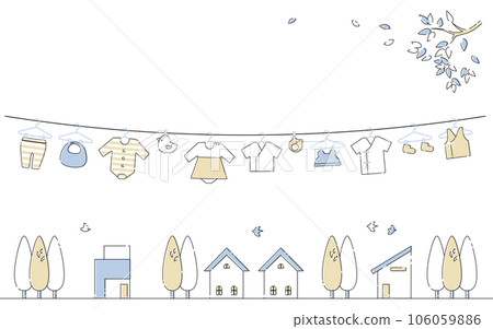 Baby goods Laundry and townscape illustration material Baby goods Laundry and townscape illustration material 106059886