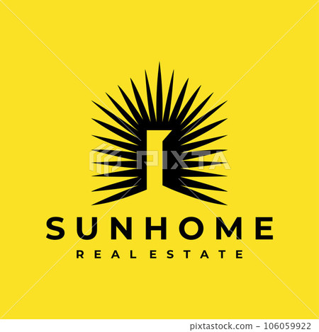 Minimalist abstract sun home logo design. Modern solar house logo branding. 106059922