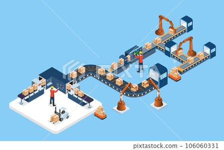 Smart Warehouse Technologies with agv robots, warehouse Automation System and Automated inventory control platforms. Vector illustration EPS 10 Smart Warehouse Technologies with agv robots, warehouse Automation System and Automated inventory control platforms. Vector illustration EPS 10 106060331