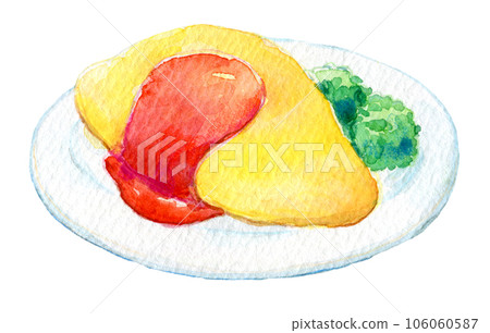 復古煎蛋捲米飯水彩插圖 106060587