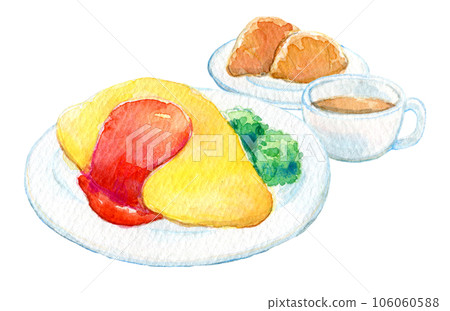 Retro omelet rice watercolor illustration 106060588