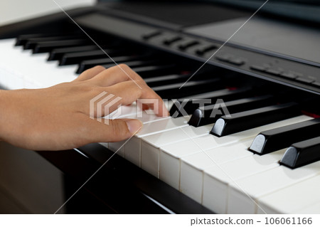 Young woman's hand playing the electronic piano Young woman's hand playing the electronic piano 106061166